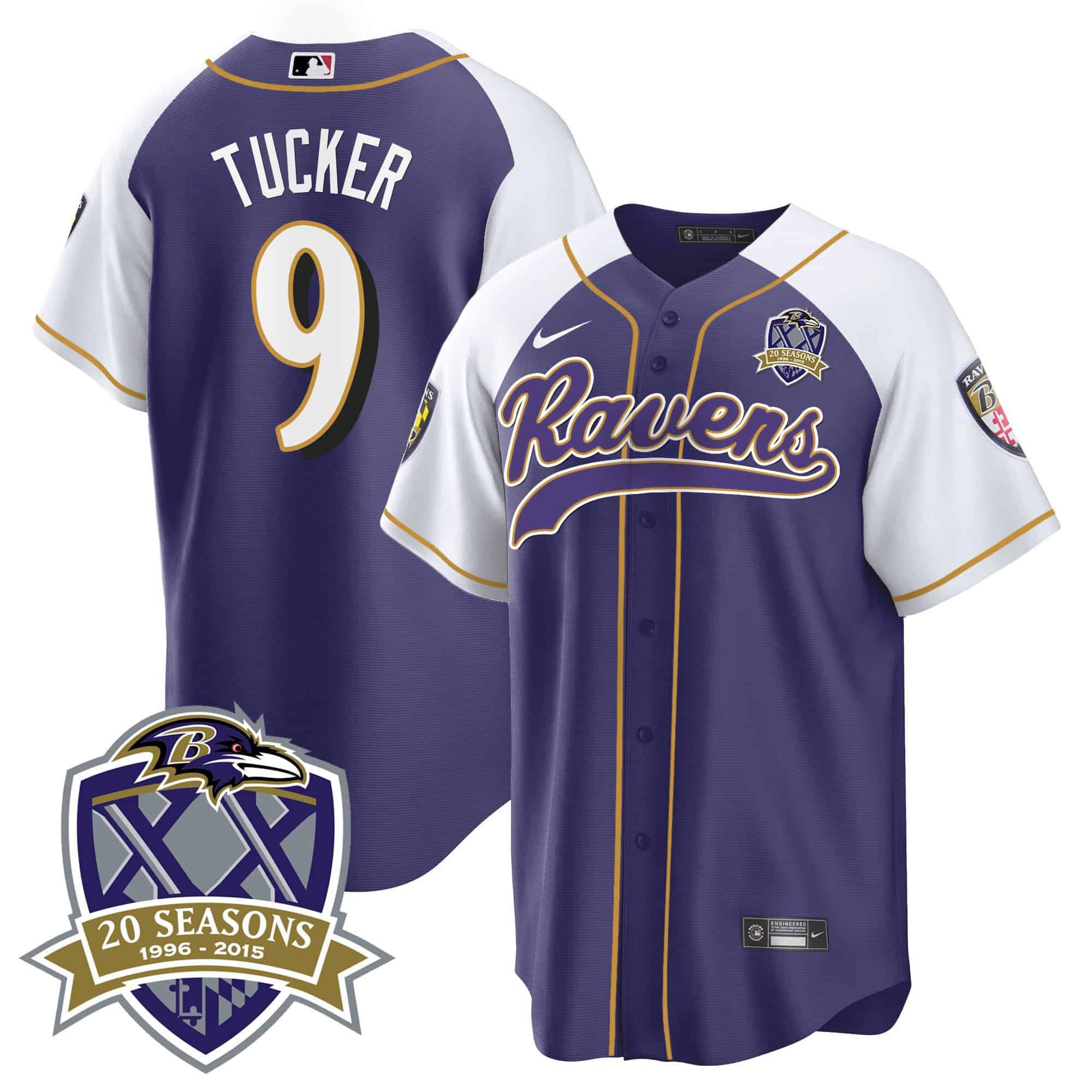 Men Baltimore Ravens #9 Tucker Purple 2024 Nike 20th Season Patch Baseball NFL Jersey